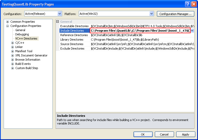 QuantLib include directory